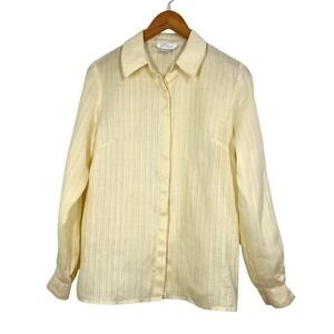 Vintage K Arnold Yellow Sheer Button Up Blouse Womens Medium Textured LinenTop
